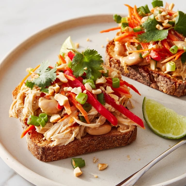 Nutty Thai Peanut Pinto Chicken Toast, bursting with color and savory peanut flavors.