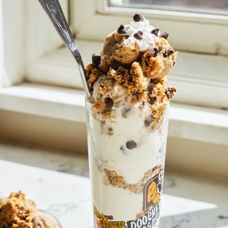 Creamy vanilla ice cream and fizzy soda combine in this “Wacky” Cookie Dough Soda Float.  