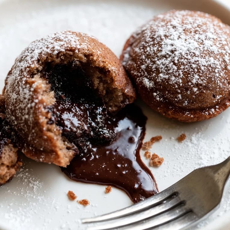 Indulgent Chai Lava Cake Fritters, golden brown, oozing melted chocolate interior, served warm.