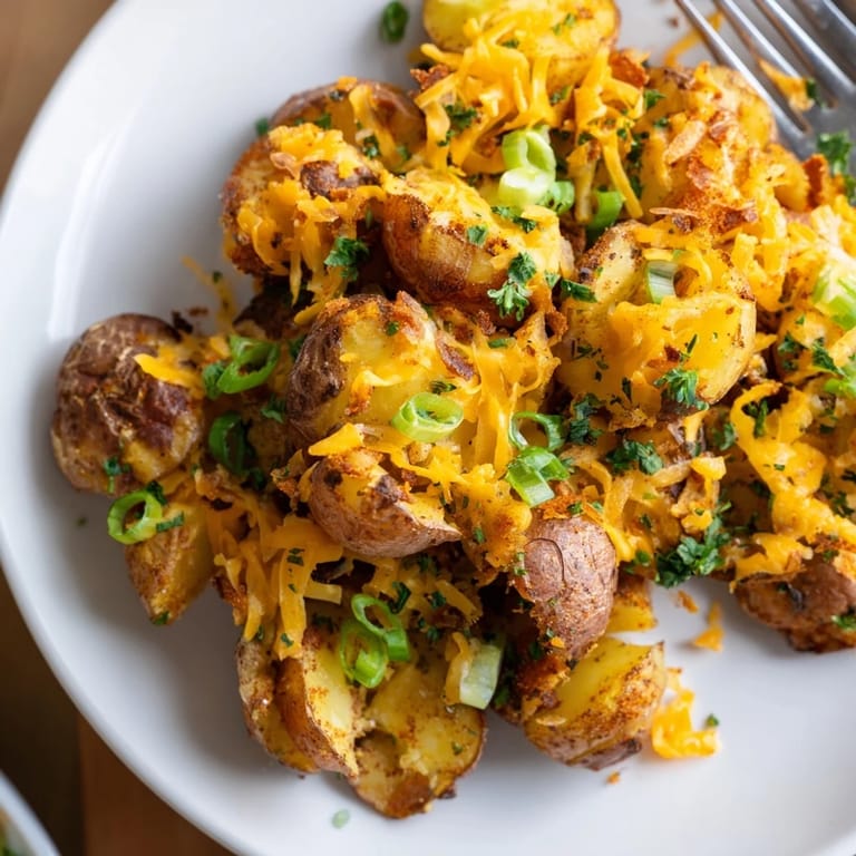 Delicious Smashed Green Onion Potato Bombs garnished with green onions, ideal for sharing.