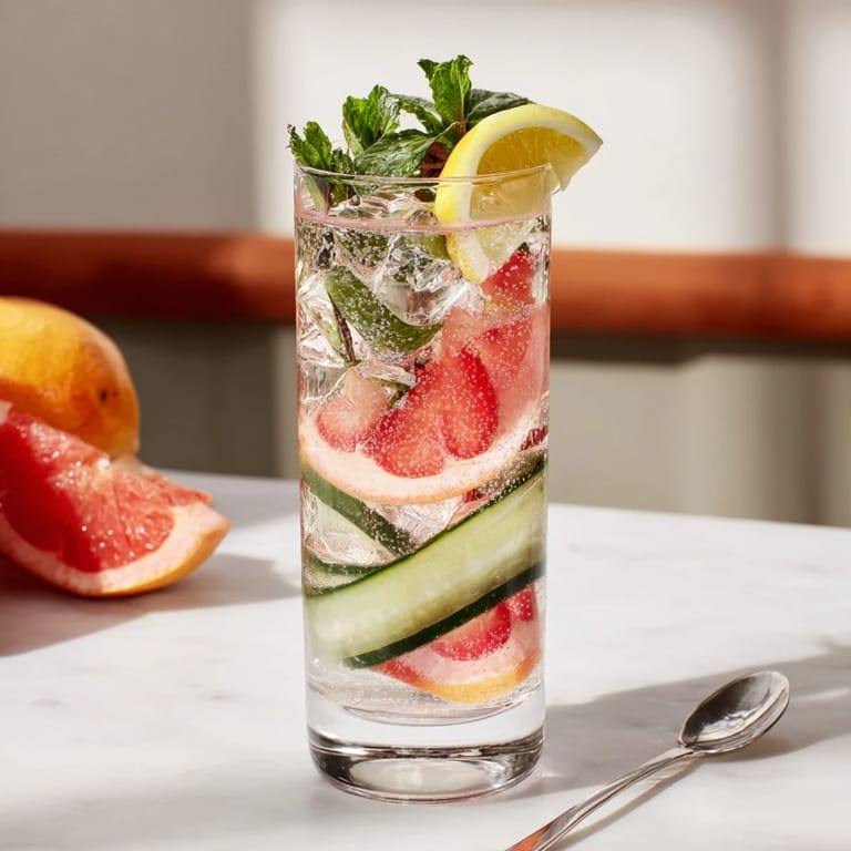 Vibrant water-based mocktails elegantly infused with fresh herbs and fruity flavors.