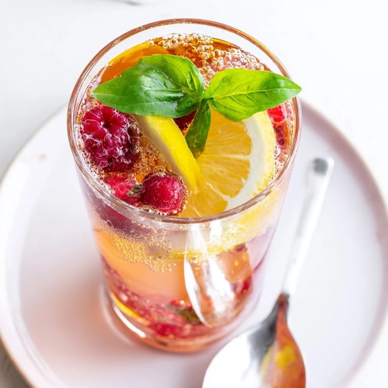 Colorful homemade kombucha-style mocktails served in chilled glasses with fruit slices.  