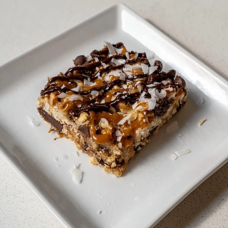 Freshly baked 7-Layer Magic Bars with layers of chocolate, coconut, and nuts, perfect for dessert.