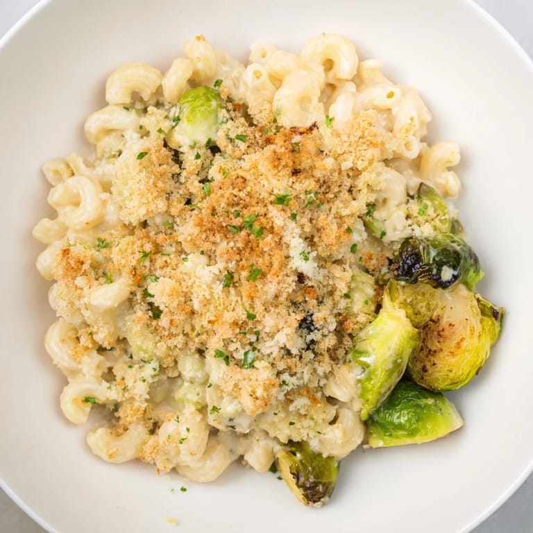 Cheesy sheet pan mac and cheese showcases perfectly roasted Brussels sprouts and creamy, melted cheese sauce.
