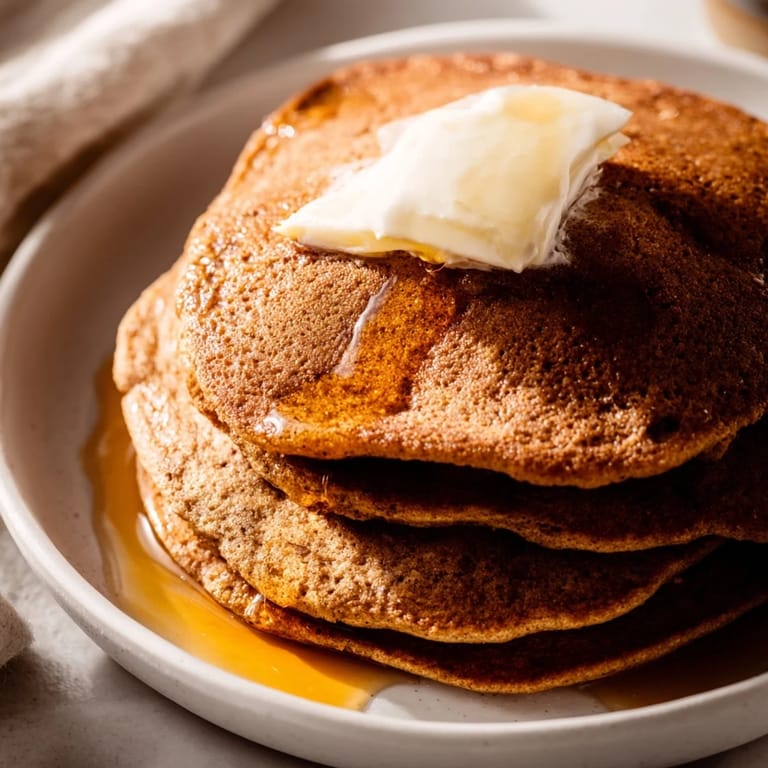 A stack of fluffy Gingerbread Pancakes, smelling of warm spices, is perfect for a cozy brunch.