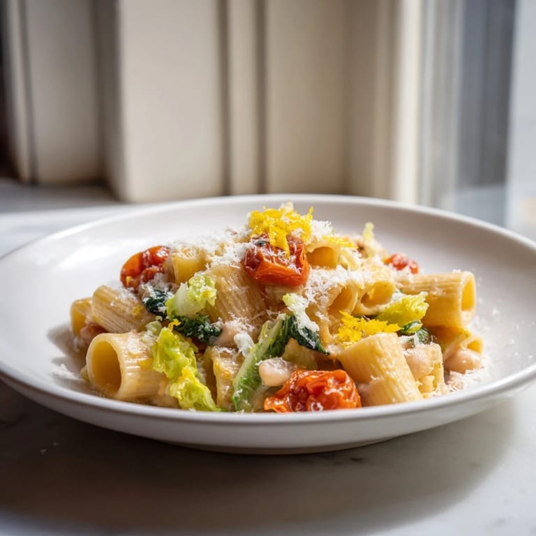A warm plate of Healthy Tuscan White Bean & Kale Christmas Pasta, with a sprinkle of Parmesan atop.