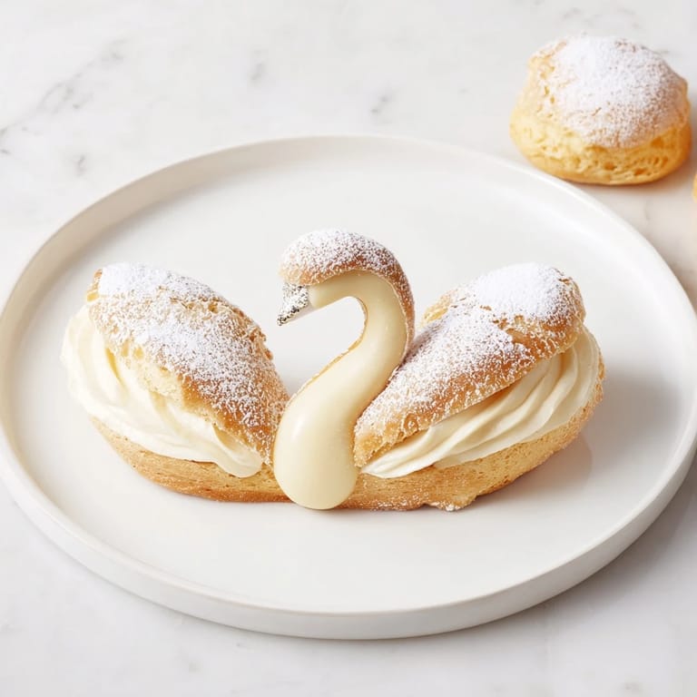 Picture creamy vanilla filling bursting from these swan-shaped Petit Fours, perfect for an elegant dessert.