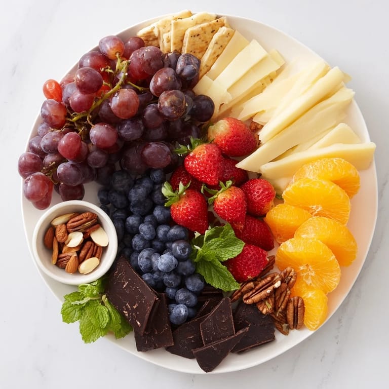 This beautifully arranged Grapes of Fortune board includes vibrant grapes, cheeses, chocolates, and crackers, perfect for sharing.