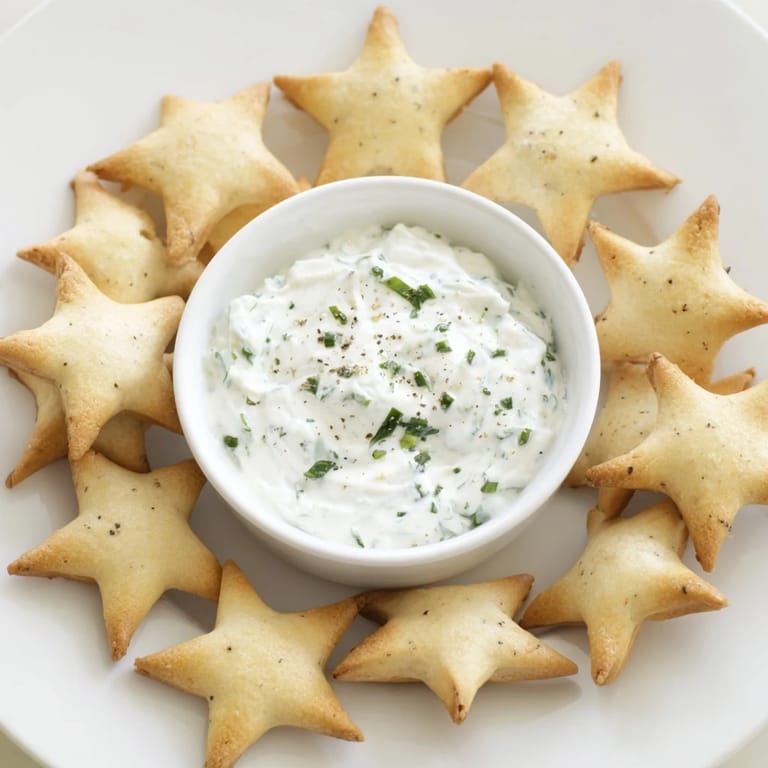 Festive picture of holiday crackers with a creamy dip, perfect for a party, light and airy.