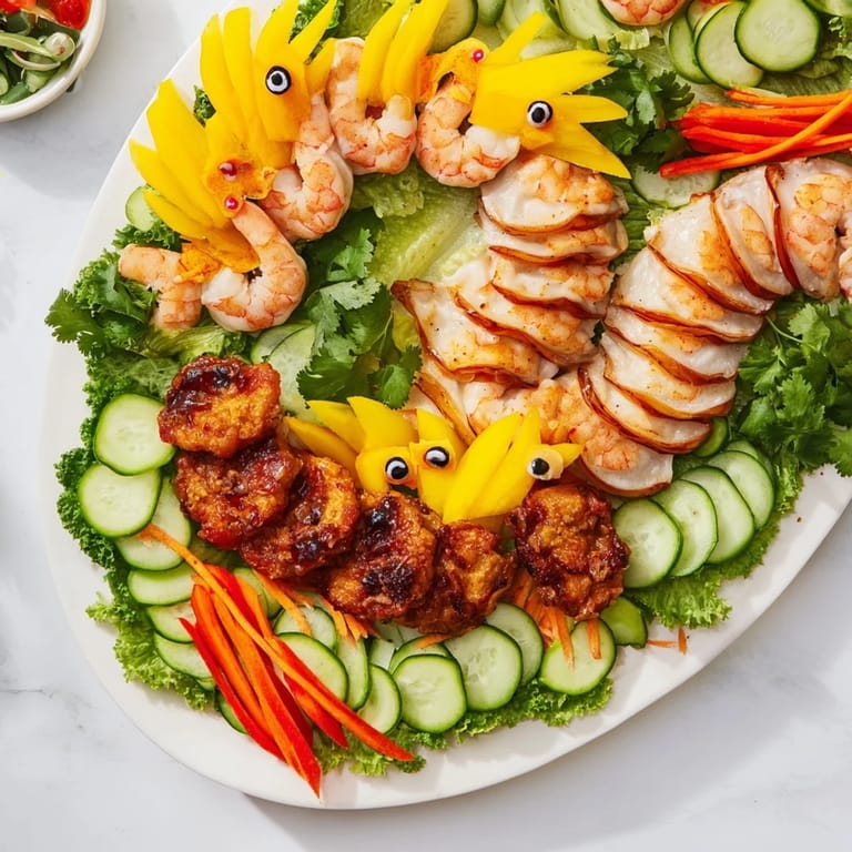 The Lunar New Year Dragon Platter features shrimp and char siu artistically composed like a dragon.