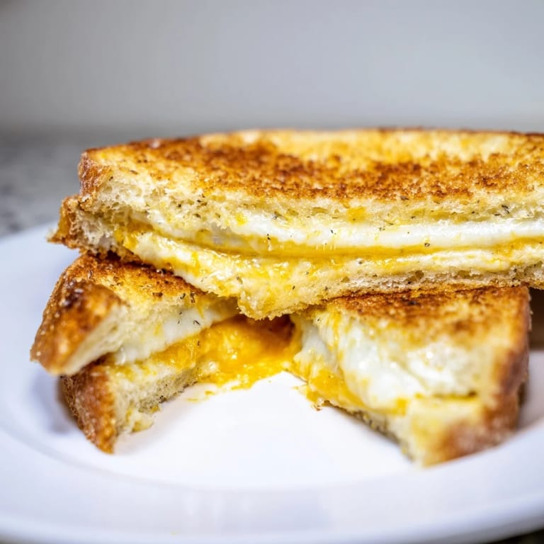 Crispy edges of Garlic Butter Mayo Grilled Cheese with melted cheddar, ready for a satisfying, warm bite.