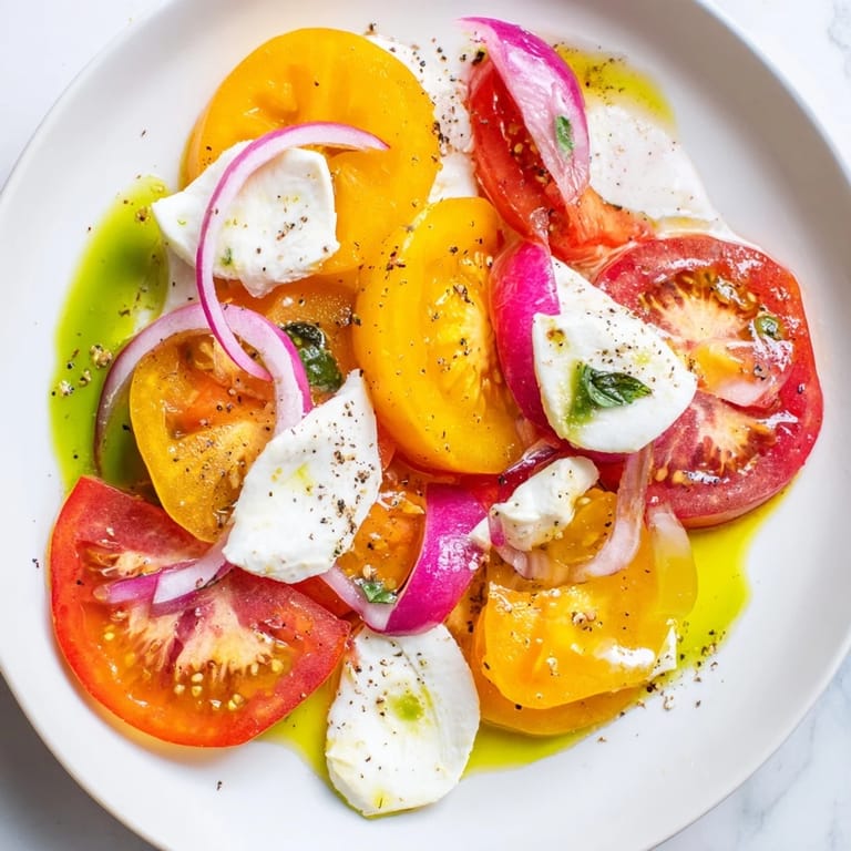 Prepare for a taste of summer: a refreshing Summer Tomato Salad with creamy mozzarella.
