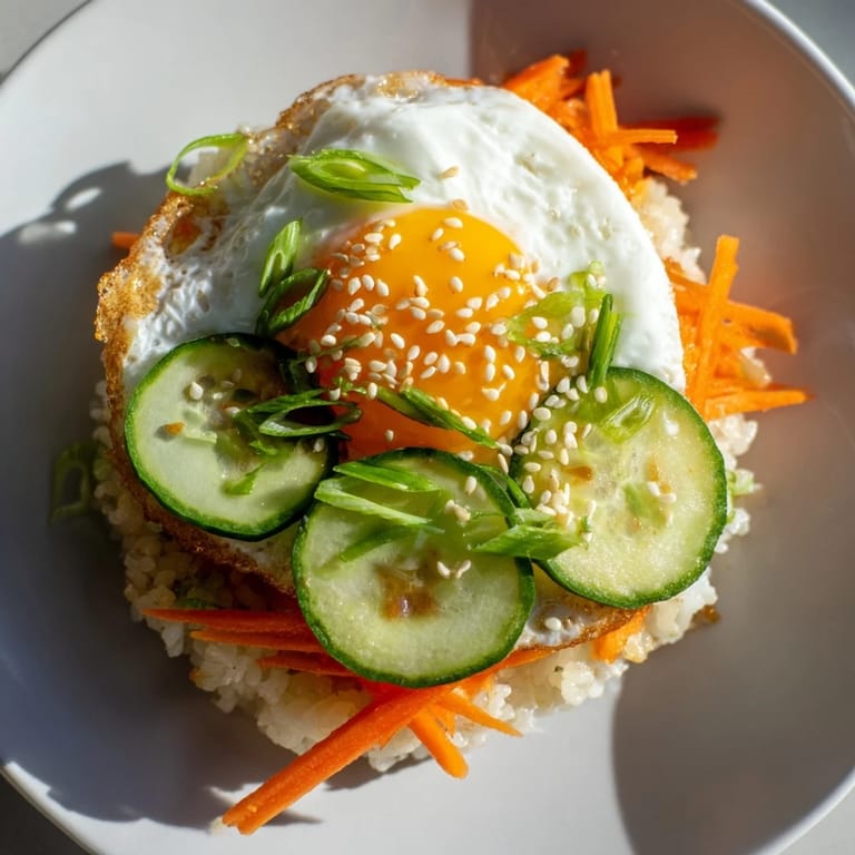 Imagine a vibrant crispy egg rice bowl with a runny yolk, a flavorful, satisfying meal.