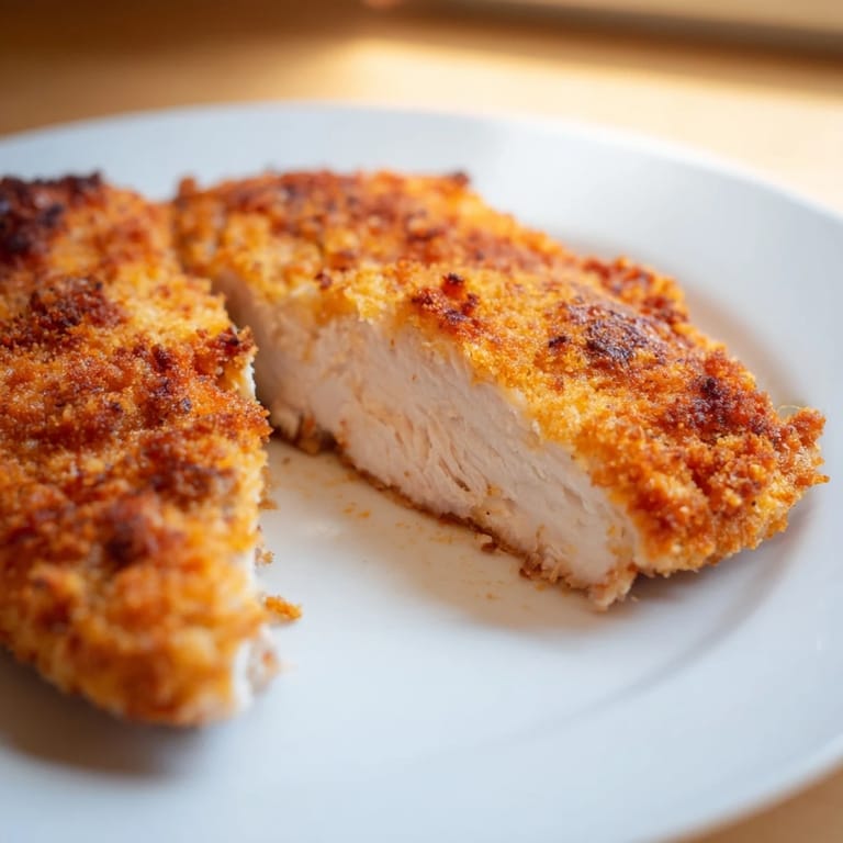 Juicy air fryer chicken cutlets with a golden-brown crust, a delicious and easy American classic.