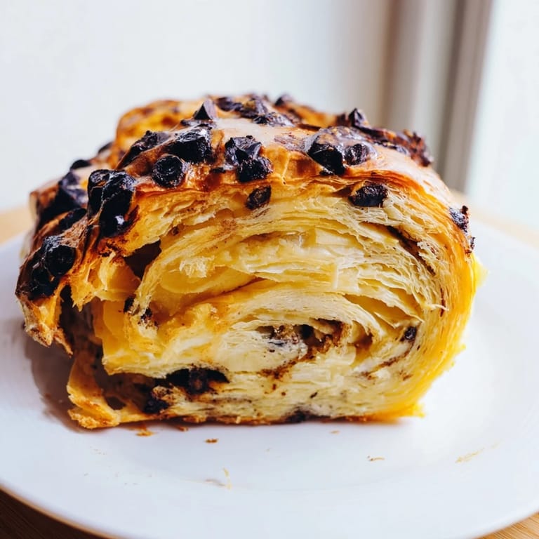 Close-up of a delightful Crookie, showcasing the flaky pastry and chocolatey cookie goodness.