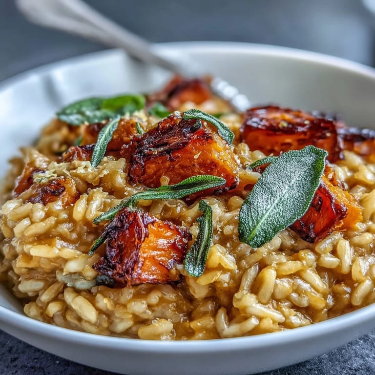 Autumnal Vegan Pumpkin Risotto garnished with lemon zest and fresh herbs for a vibrant finish.