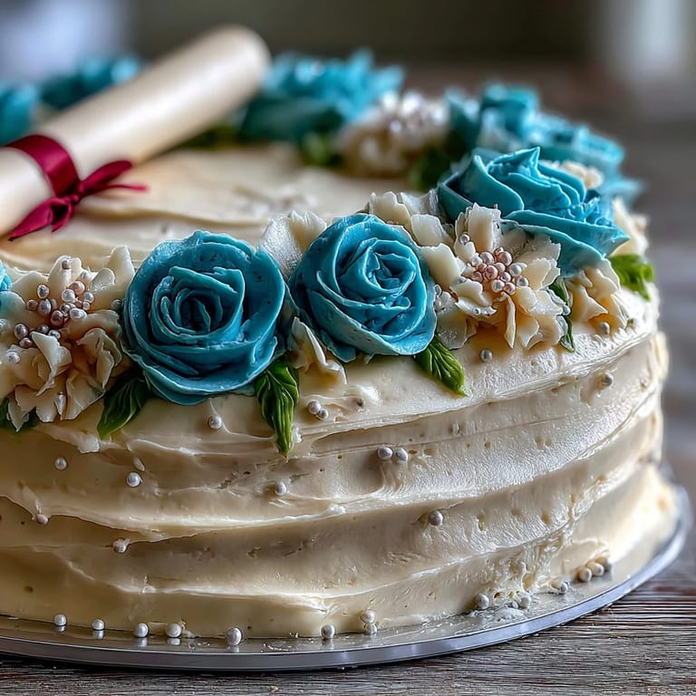 Elegant buttercream roses and fondant diploma adorn this celebratory sheet cake, ideal for honoring graduates and making memories.