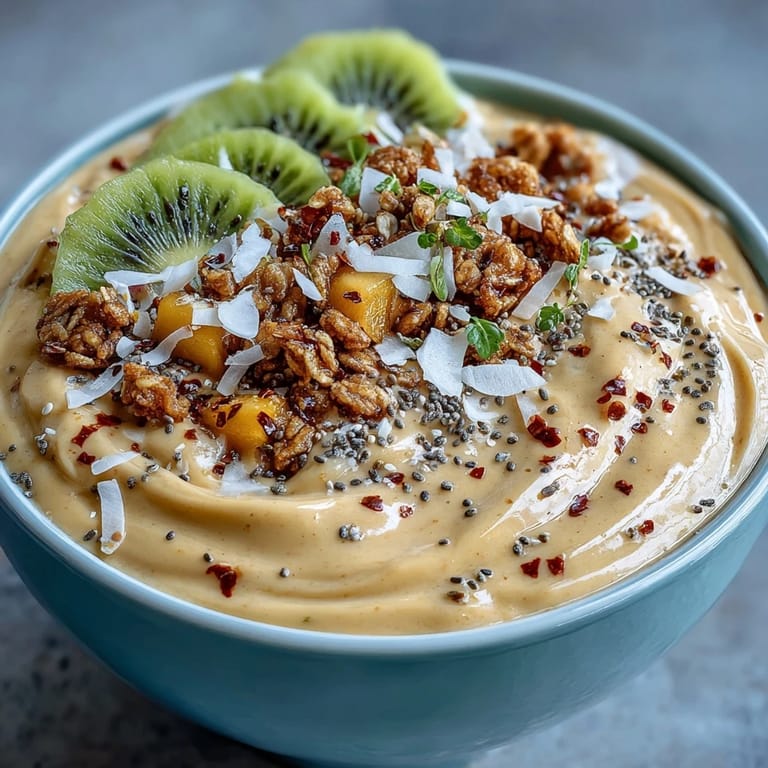 Refreshing Mango Chili Lime Smoothie Bowl, beautifully adorned with granola.