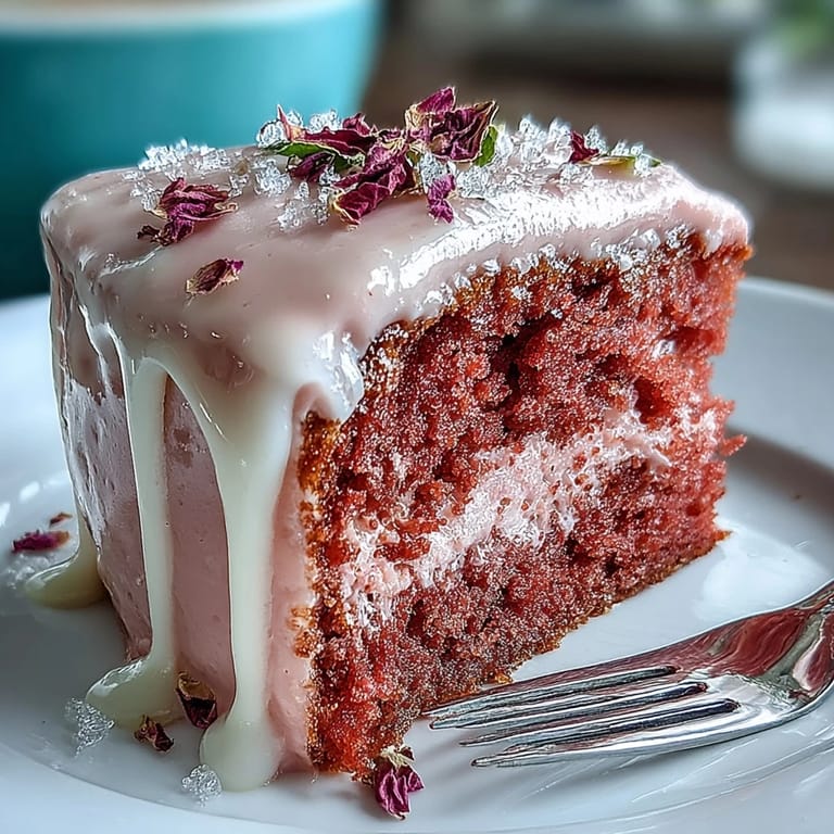 Beautiful Bridal Shower Rosé Velvet Cake frosting cascading with edible gold accents.