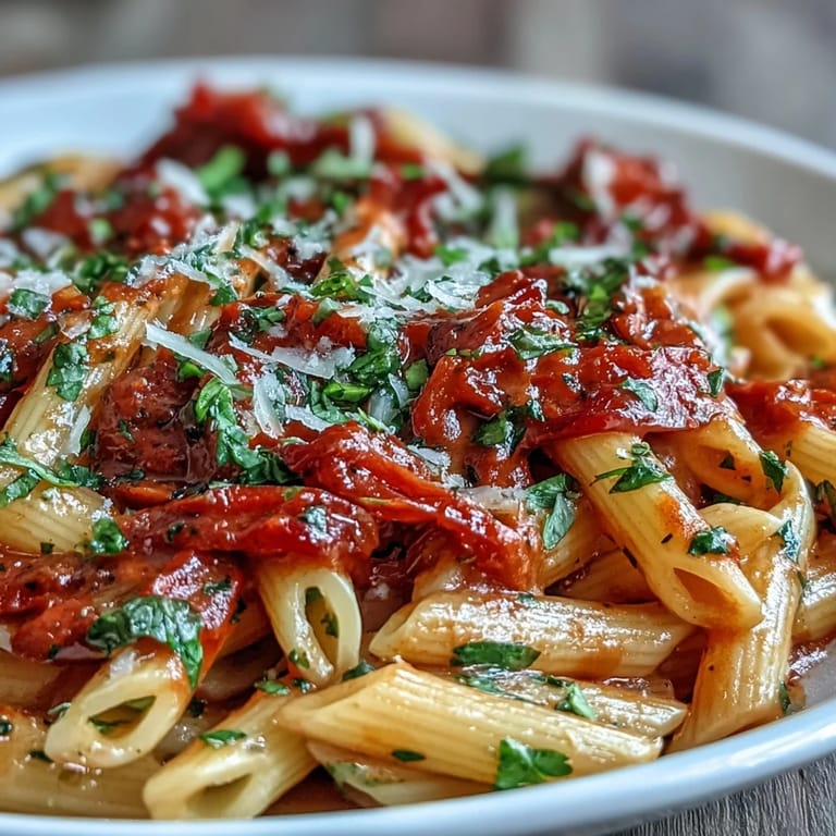 Easy weeknight Creamy Tomato Basil Pasta with melted Parmesan cheese.