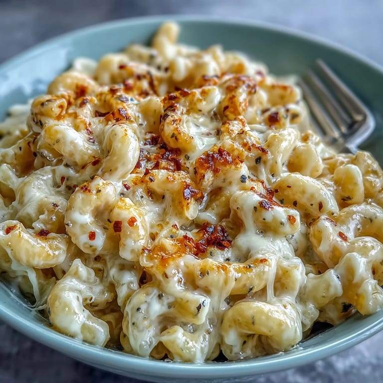 Cheesy one-pot pasta dish, a comforting and quick weeknight dinner solution.