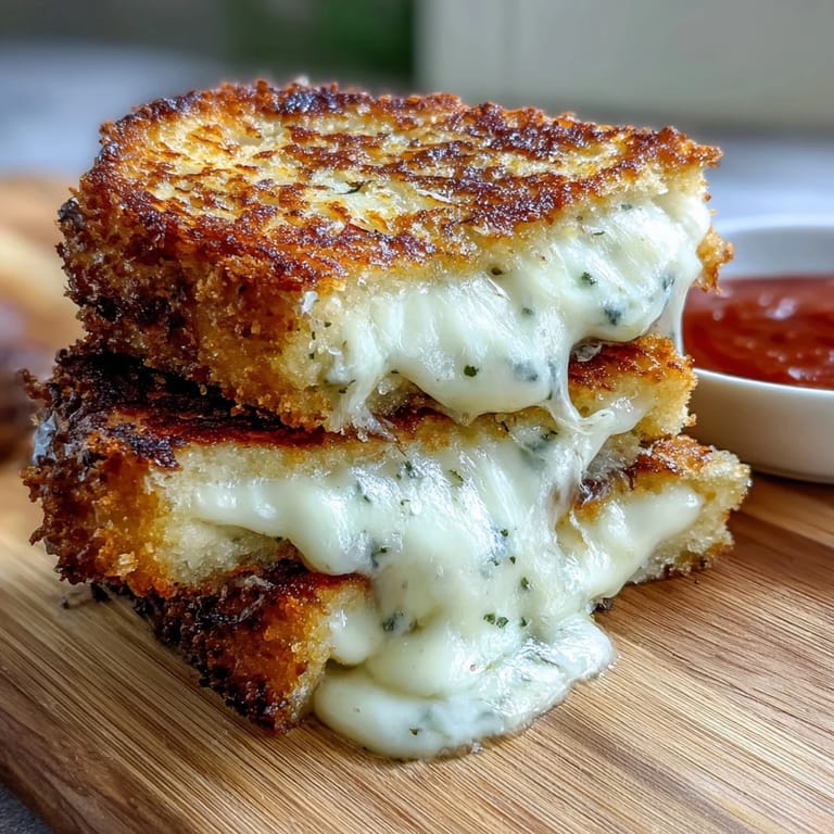 Crispy Mozzarella Stick Grilled Cheese sandwich, golden and melty, ready for a savory bite.
