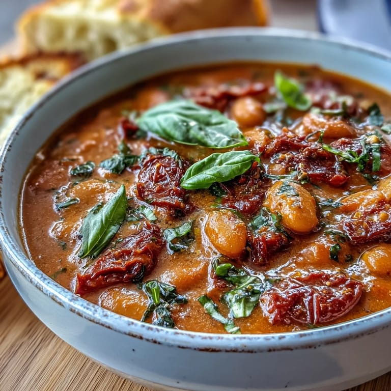 Hearty Roasted Tomato Butter Bean Soup, perfect served with crusty bread.