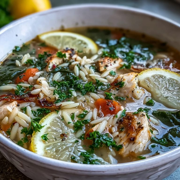 Comforting Mediterranean Lemon Chicken Orzo Soup, bursting with fresh lemon and savory flavors, ready in minutes.