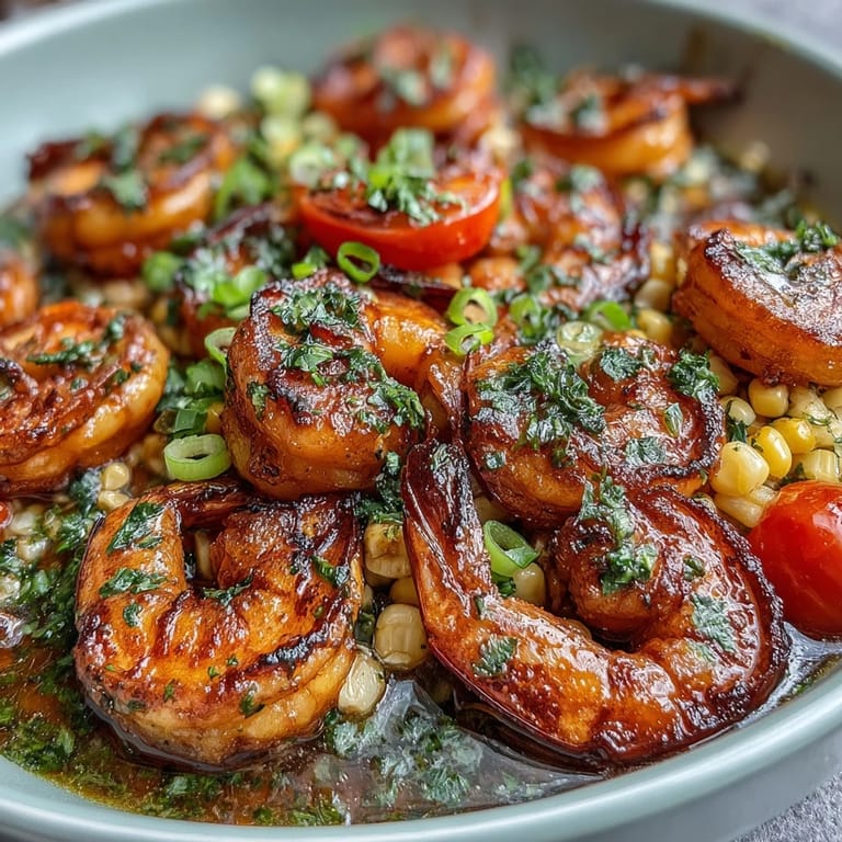 Quick Garlic Butter Shrimp and Corn Skillet, a colorful and flavorful weeknight delight.