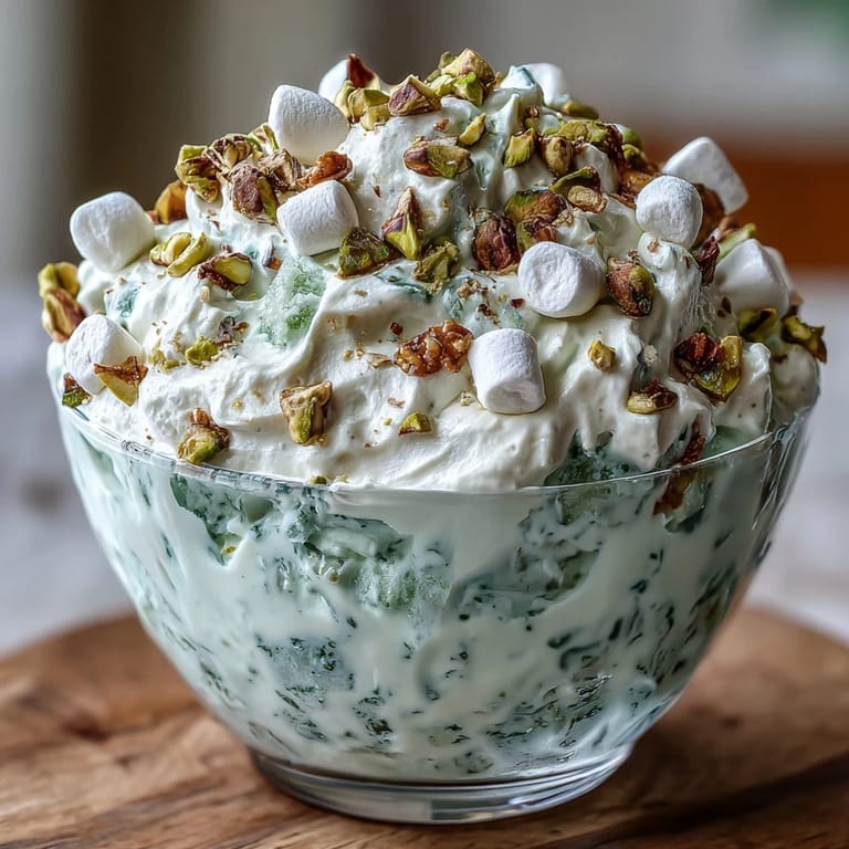 Vibrant green Cottage Cheese Pistachio Jello Salad ready for a retro potluck treat.