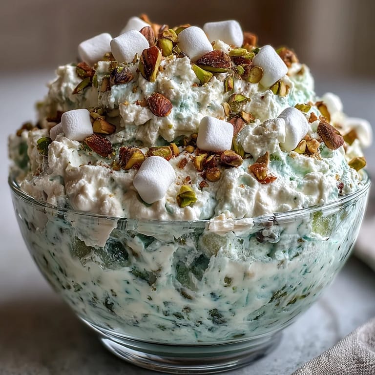 Sweet and tangy Cottage Cheese Pistachio Jello Salad, a delightful vintage dessert.