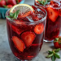 Juneteenth Red Drink: Hibiscus Strawberry Lemonade, a vibrant, frosty celebratory beverage.