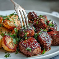 Juicy garlic butter steak bites with golden, crispy potatoes, perfect for dinner.