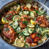 Bright One-Pan Lemon Chicken and Zucchini Orzo dish, vibrant with fresh ingredients.